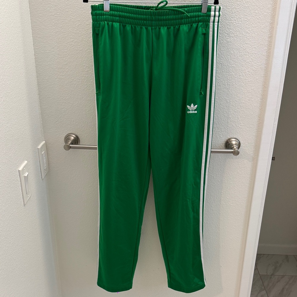 adidas Originals Men's Vibrant Green Joggers with White stripes y2k